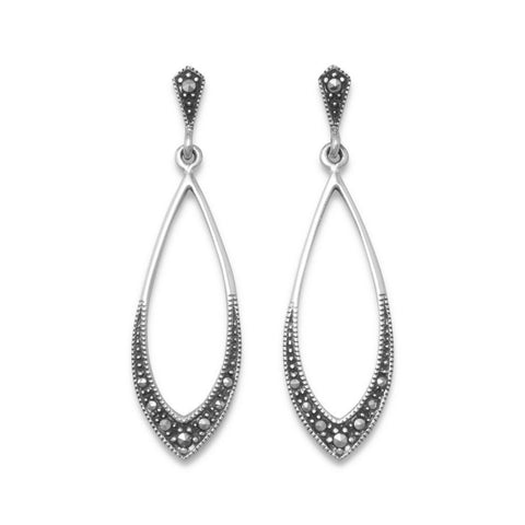 Long Teardrop Vintage Antique Drop Earrings with Marcasite Sterling Silver Post