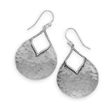 Hammered Sterling Silver Earrings Teardrop Shape with Beaded Accents Antiqued Finish