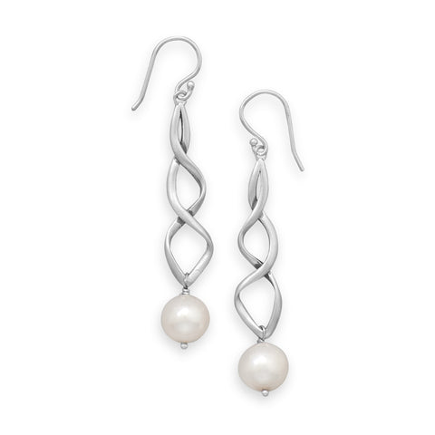 Figure Eight Dangle Earrings with Cultured Freshwater Pearl Drop