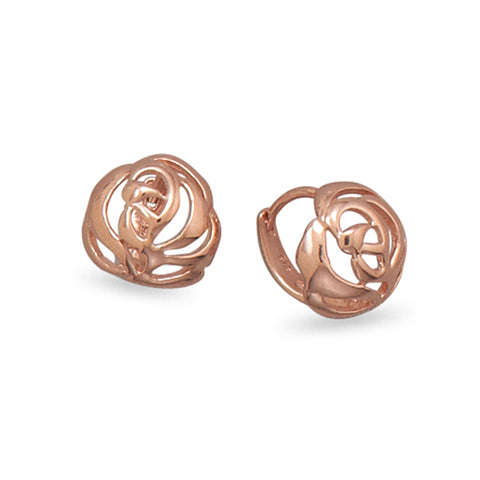 Rose Flower Leverback Earrings Rose Gold over Sterling Silver