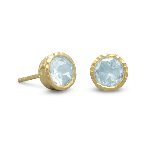 Blue Topaz Post Stud Earrings 12mm Gold-plated Sterling Silver