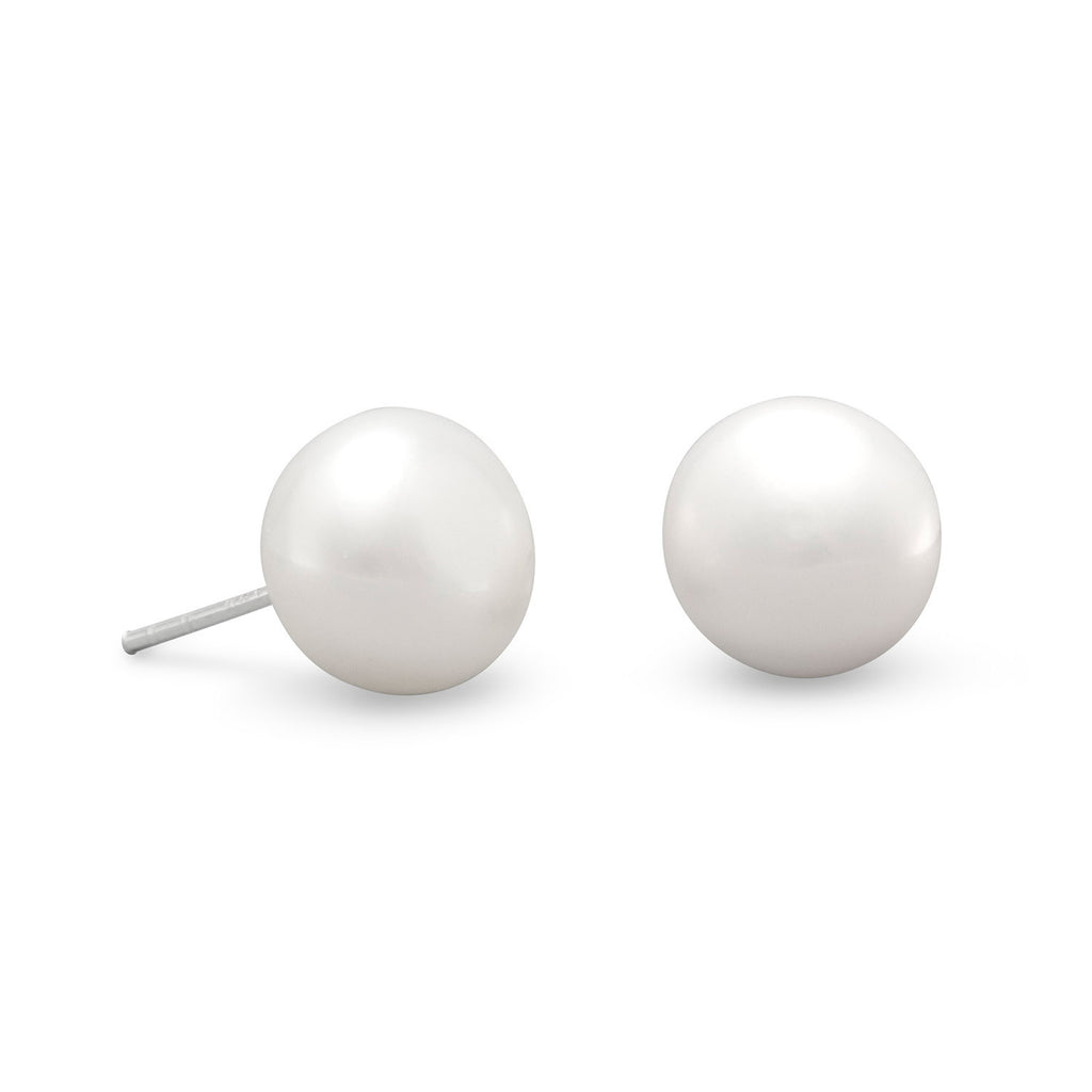 White Cultured Freshwater Pearl Stud Earrings 8mm Sterling Silver