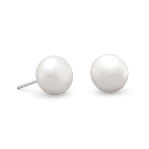 White Cultured Freshwater Pearl Stud Earrings 8mm Sterling Silver