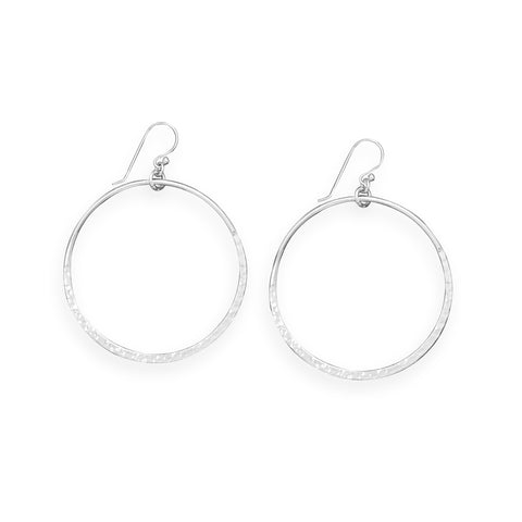 Dangle Hoop Earrings Hammered Texture Sterling Silver