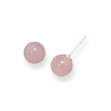 Pink Rose Quartz Sterling Silver Ball Stud Earrings