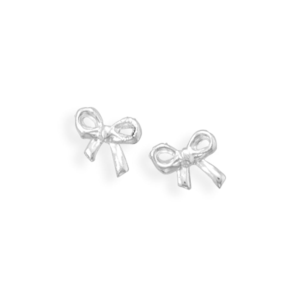 Bow Earrings Post Stud Polished Sterling Silver 12mm