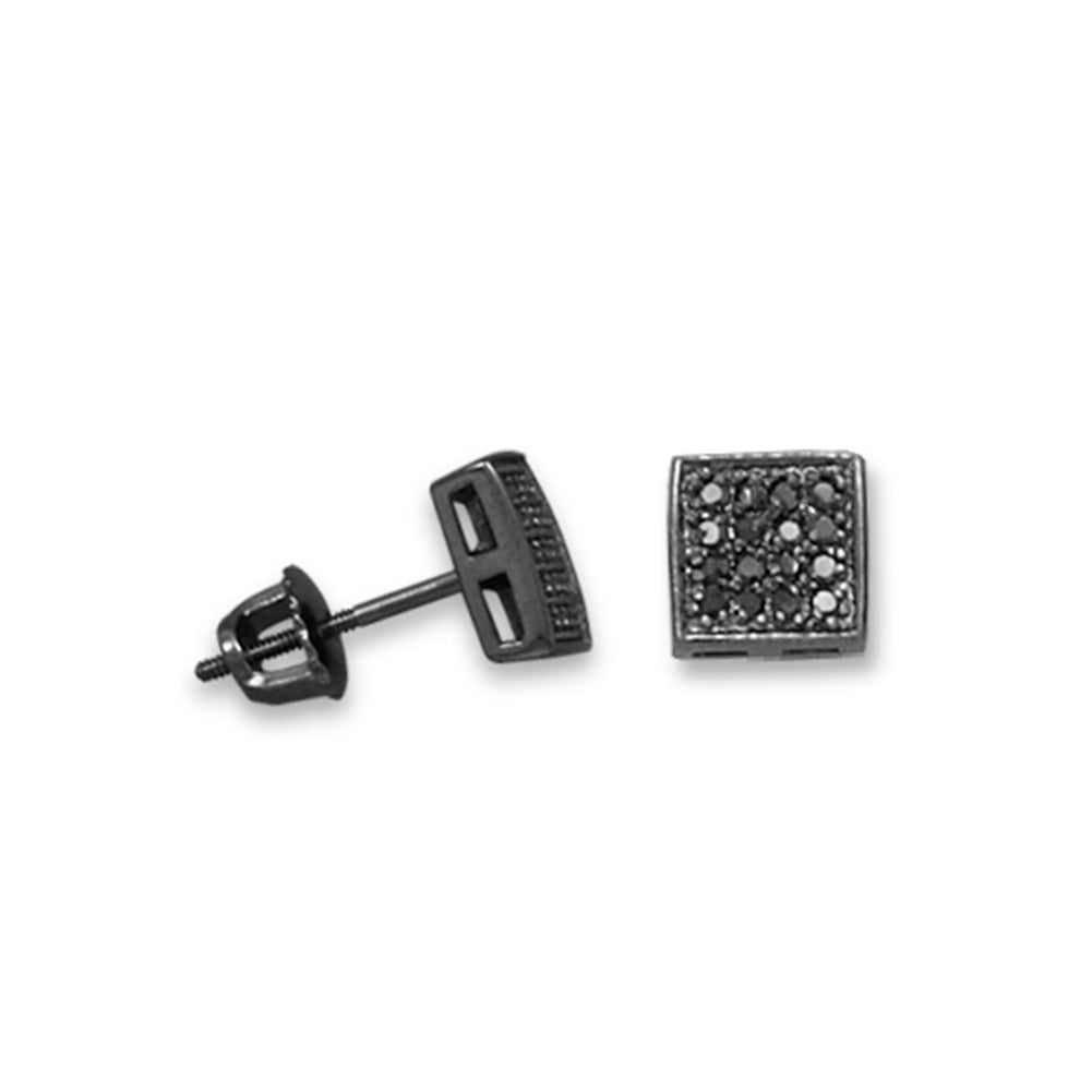 Micro Pave Black Cubic Zirconia Stud Earrings with Black Rhodium over Sterling Silver