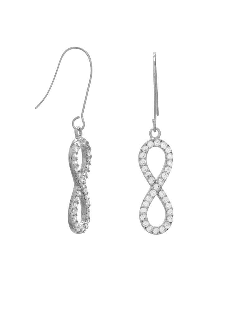 Infinity Dangle Earrings Cubic Zirconia and Rhodium on Sterling Silver - Nontarnish