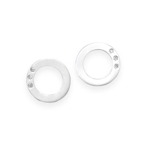 Diamond Earrings Three Stones Circle Rhodium Non-tarnish