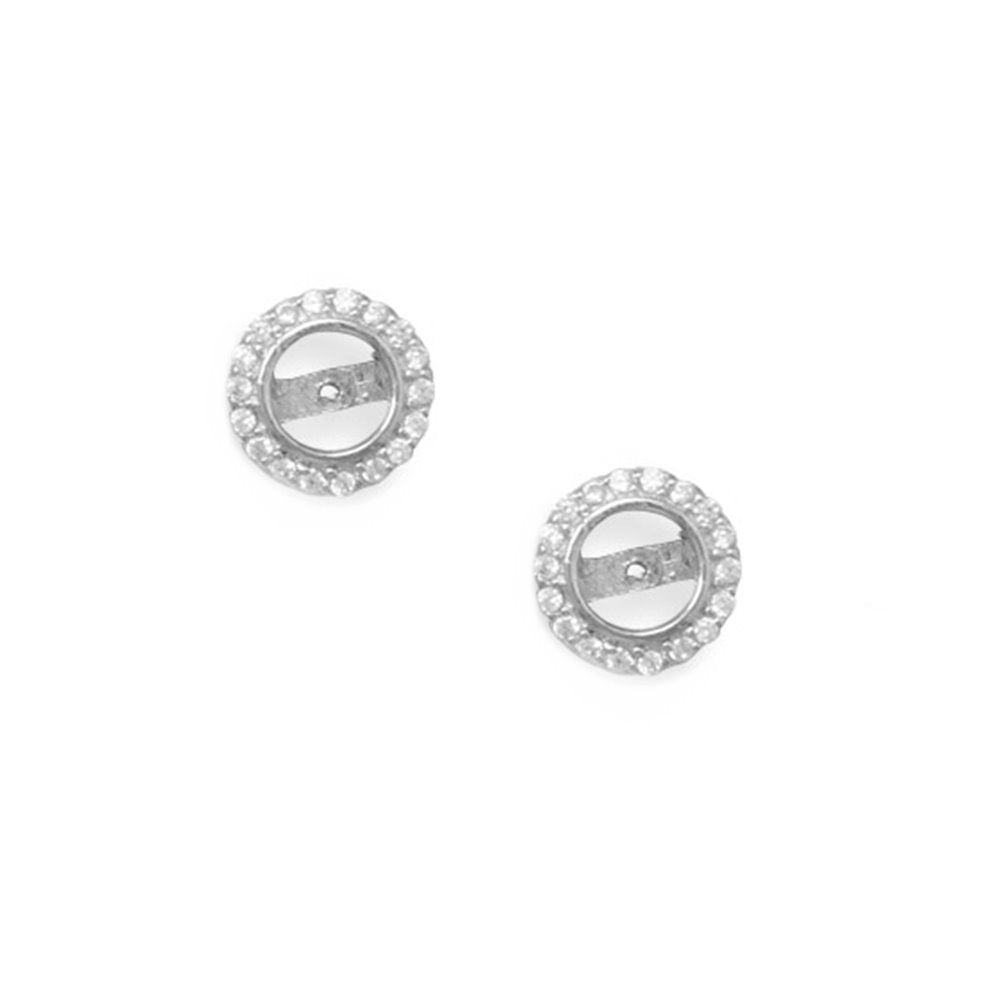 Cubic Zirconia Post Stud Halo Earring Jacket Rhodium on Sterling Silver - Nontarnish