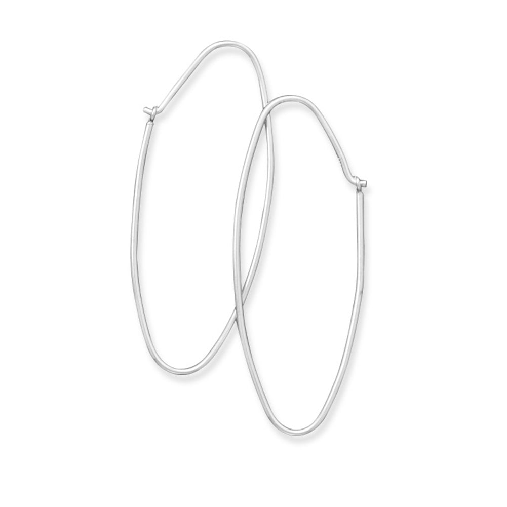 Thin Wire Hoop Earrings Polished Oval Shape Sterling Silver