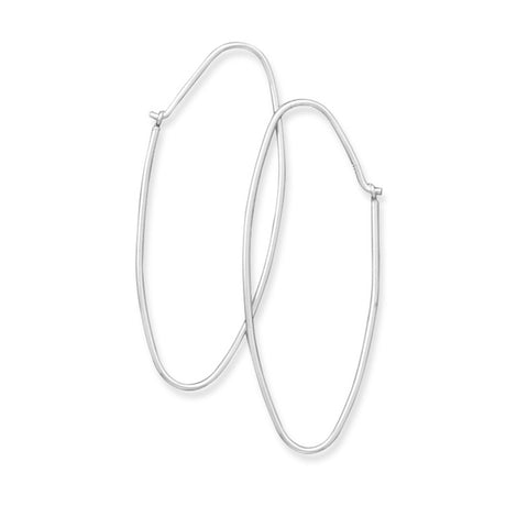 Thin Wire Hoop Earrings Polished Oval Shape Sterling Silver