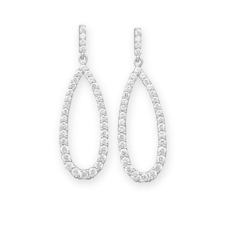 Teardrop Cubic Zirconia Dangle Earrings Rhodium on Sterling - Nontarnish