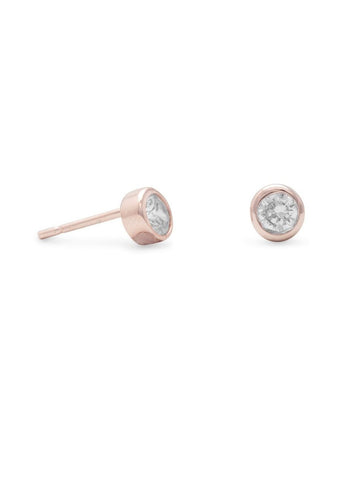 Bezel Cubic Zirconia Stud Earrings Rose Gold-plated Sterling Silver 4mm