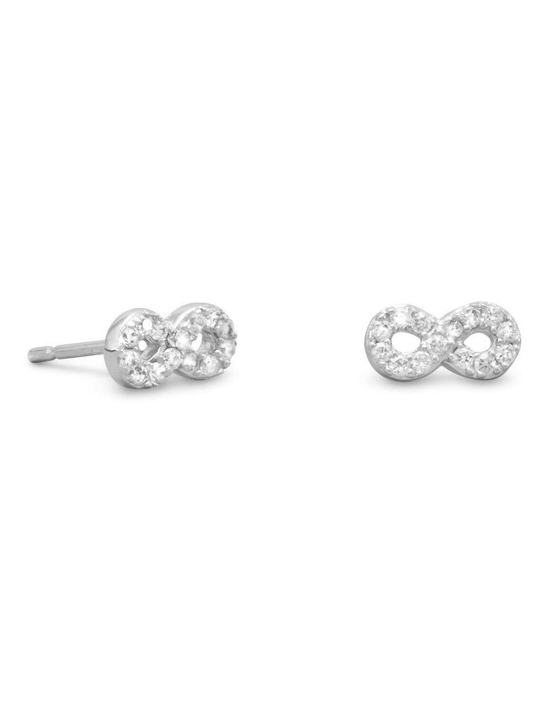 Infinity Post Stud Earrings with Cubic Zirconia Rhodium on Sterling - Nontarnish