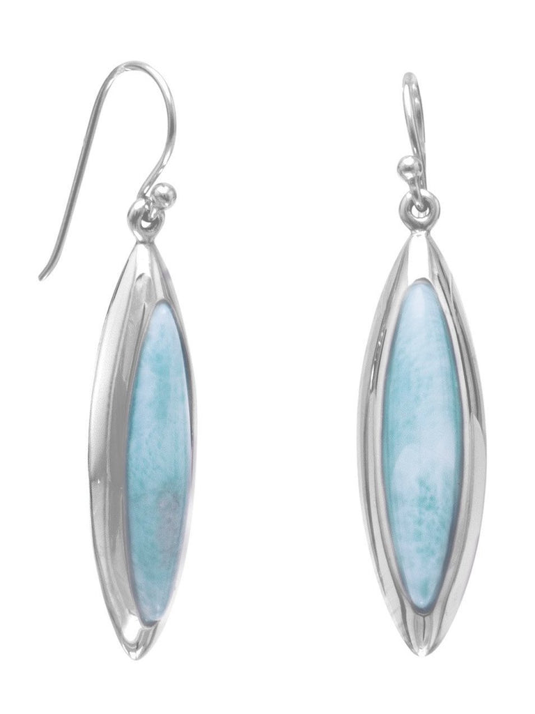 Larimar Earrings Marquise Shape Rhodium on Sterling Silver - Nontarnish