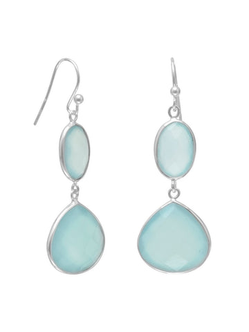 Sea Green Chalcedony Earrings Oval and Round 4 Stones Sterling Silver