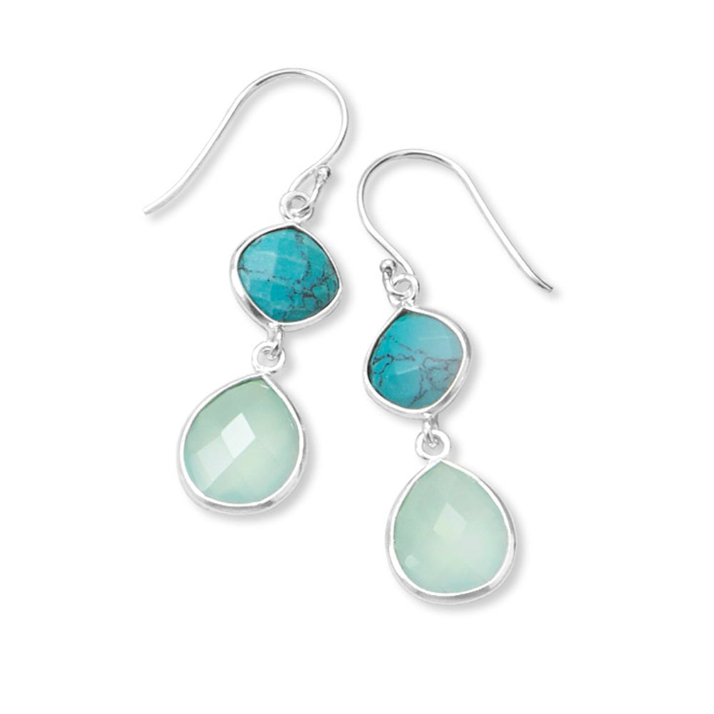Sterling Silver Stabilized Turquoise and Chalcedony Drop Earrings