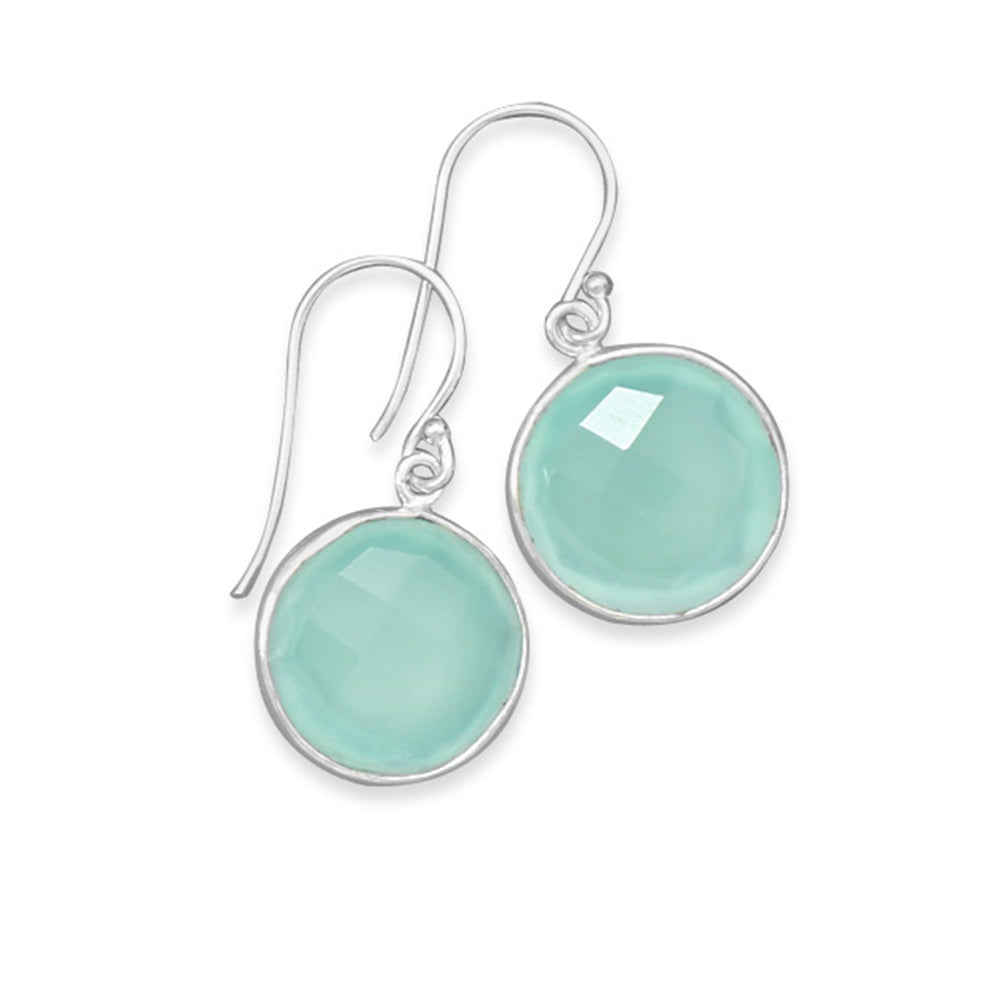 Sterling Silver Sea Green Chalcedony Earrings Round Drop