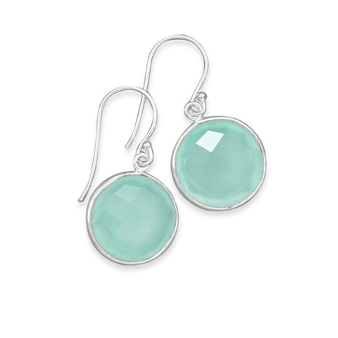 Sterling Silver Sea Green Chalcedony Earrings Round Drop