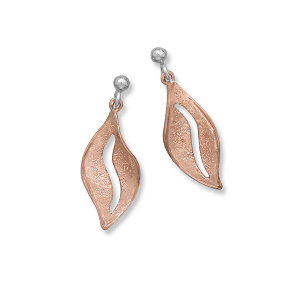 Rose Gold-plated Sterling Silver Leaf Ball Post Drop Earrings