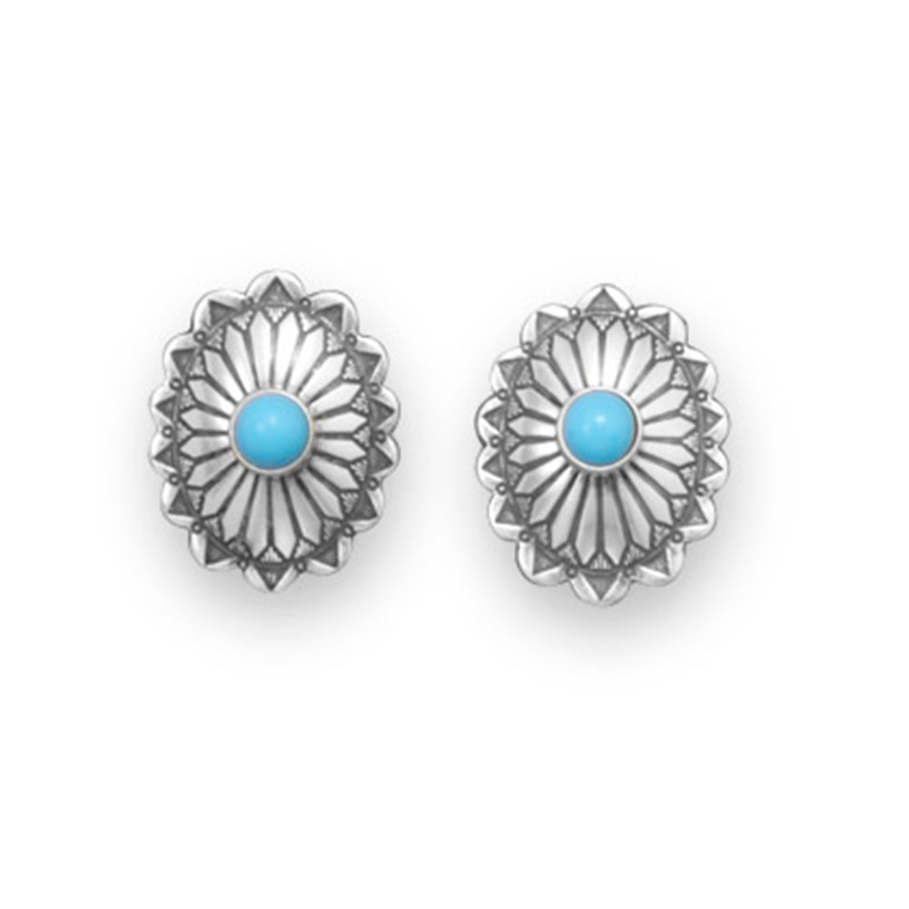 Concho Style Stud Earrings with Stabilized Turquoise Sterling Silver