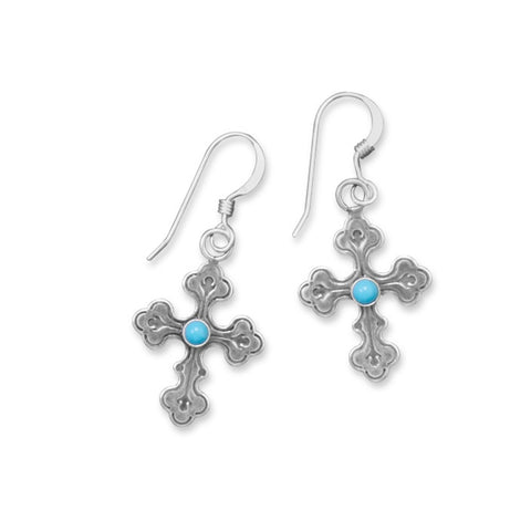 Fleuree Cross Earrings with Stabilized Turquoise Sterling Silver