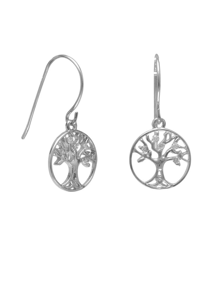 Tree of Life Round Dangle Earrings Rhodium-plated Sterling Silver - Nontarnish