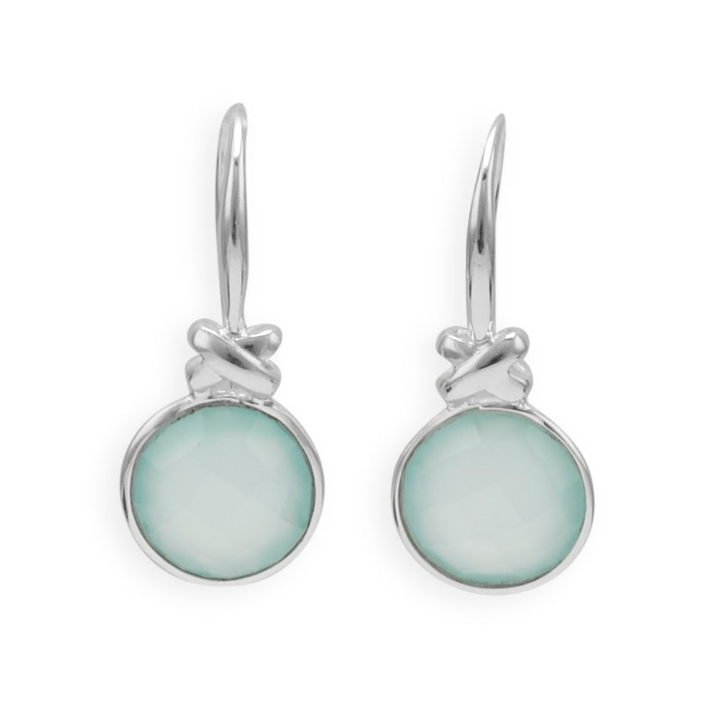 Green Chalcedony Drop Earrings Round Faceted Sterling Silver