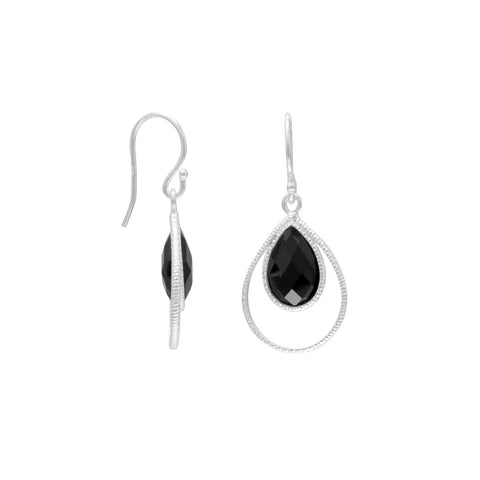 Black Onyx Drop Earrings Teardrop Shape Sterling Silver