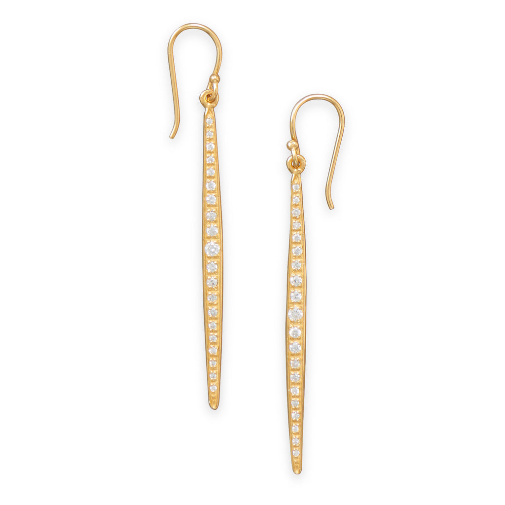 Long Stick Drop Earrings with Cubic Zirconia Gold-plated Sterling Silver