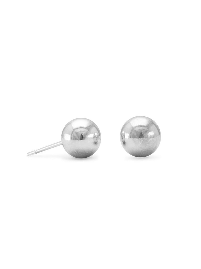 Ball Stud Earrings 8mm - Nontarnish Rhodium on Sterling Silver