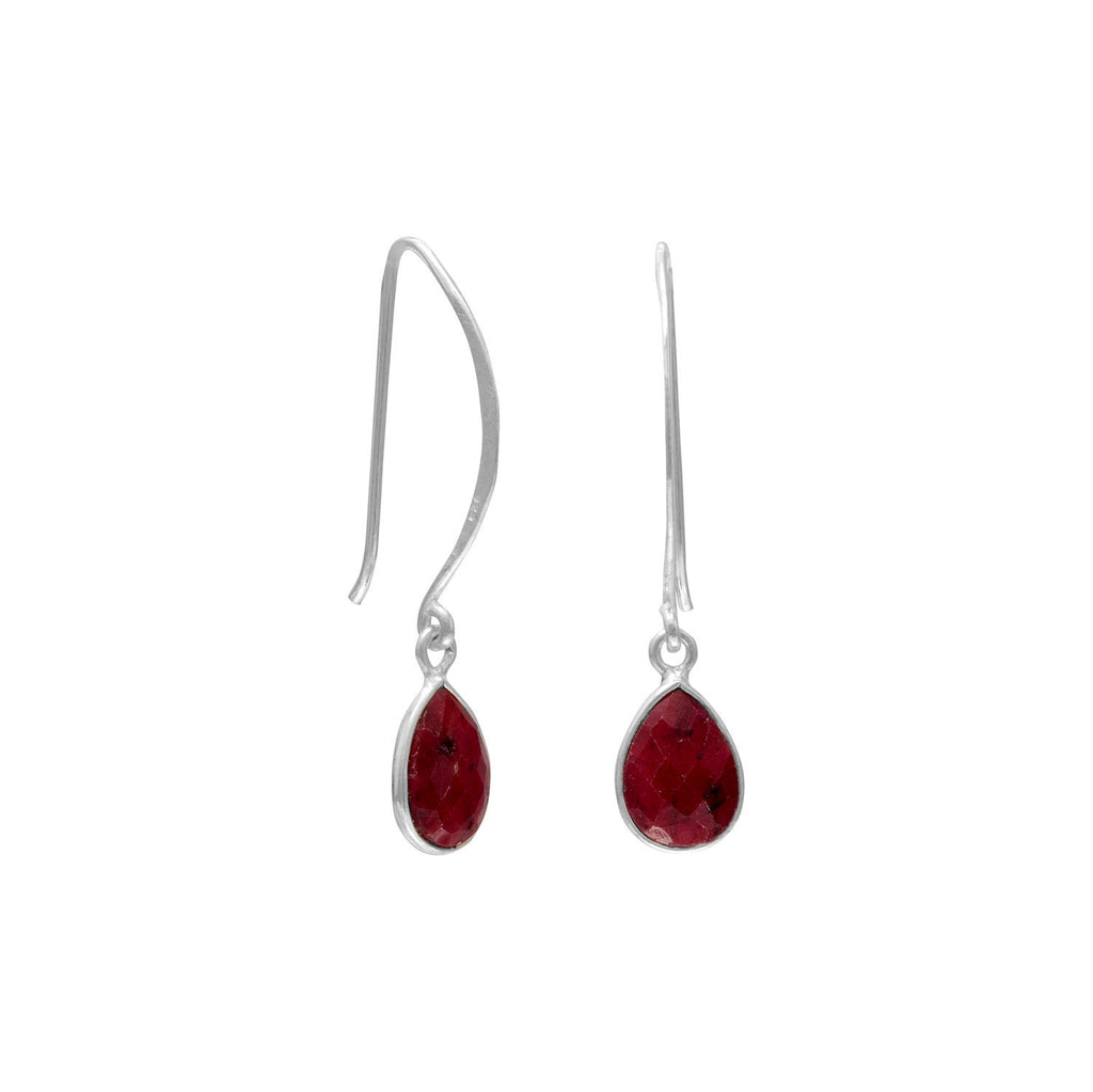 Dyed Red Corundum Teardrop Shape D-wire Earrings Sterling Silver