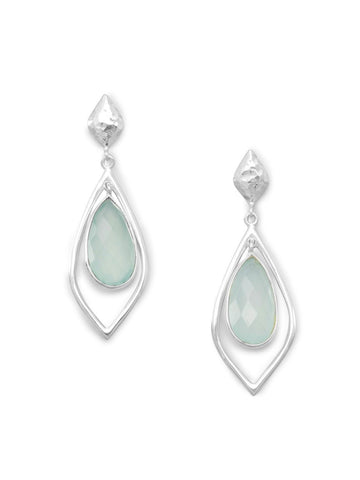 Texture Green Chalcedony Earrings Framed Sterling Silver