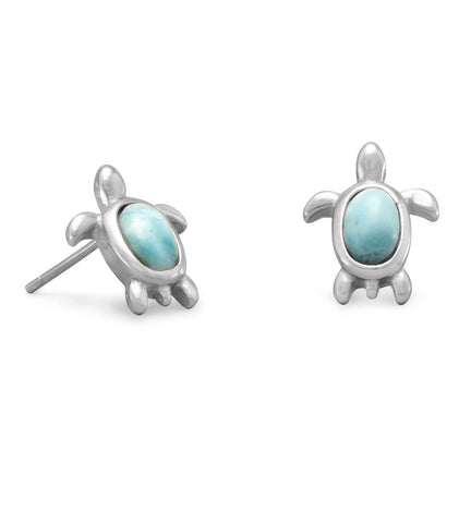 Larimar Turtle Post Stud Earrings Sterling Silver Atlantis Stone