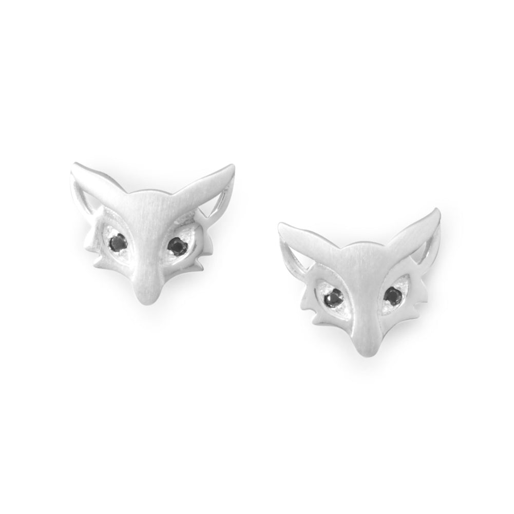 Fox Stud Earrings Sterling Silver with Black Cubic Zirconia Eyes