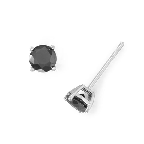 Black Cubic Zirconia Stud Earrings 5mm Rhodium on Sterling Silver - Nontarnish