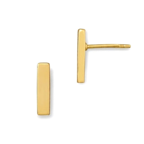 Rectangle Bar Post Stud Earrings Yellow Gold-plated Sterling Silver Geometric