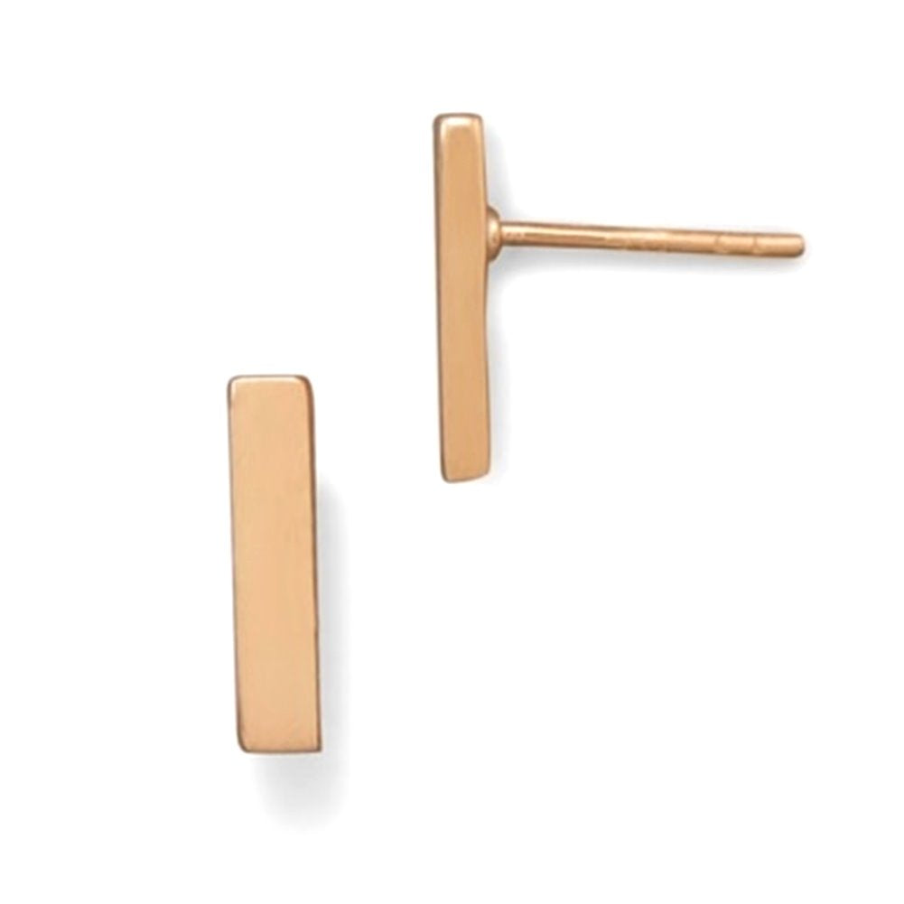 Rectangle Bar Post Stud Earrings Rose Gold-plated Sterling Silver Geometric