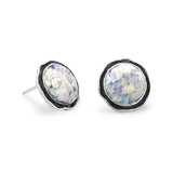 Ancient Roman Glass Stud Earrings Round with Antiqued Edge Sterling Silver