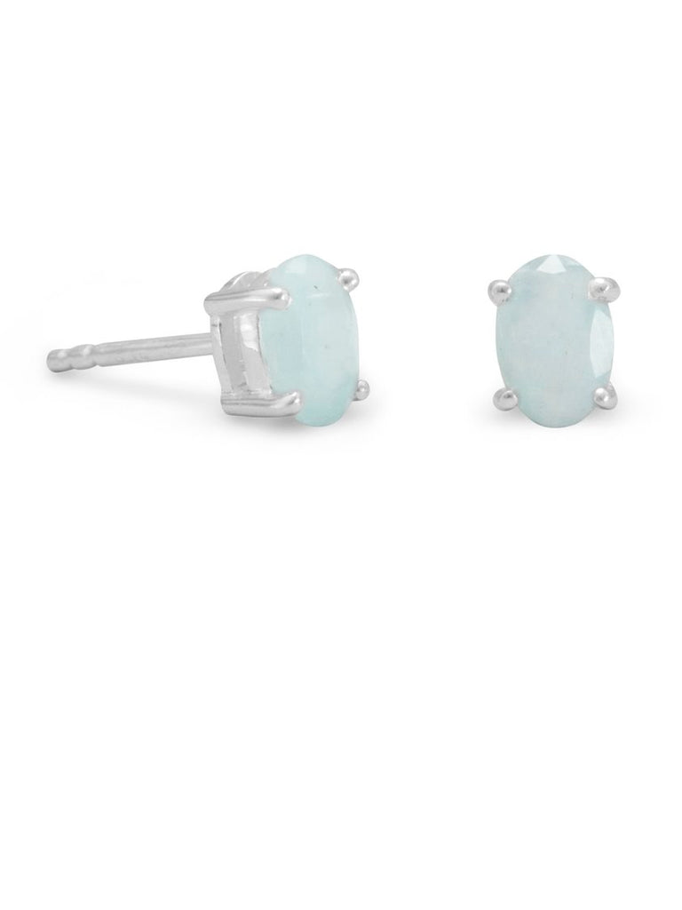 Small Oval Blue Aquamarine Post Stud Earrings Sterling Silver