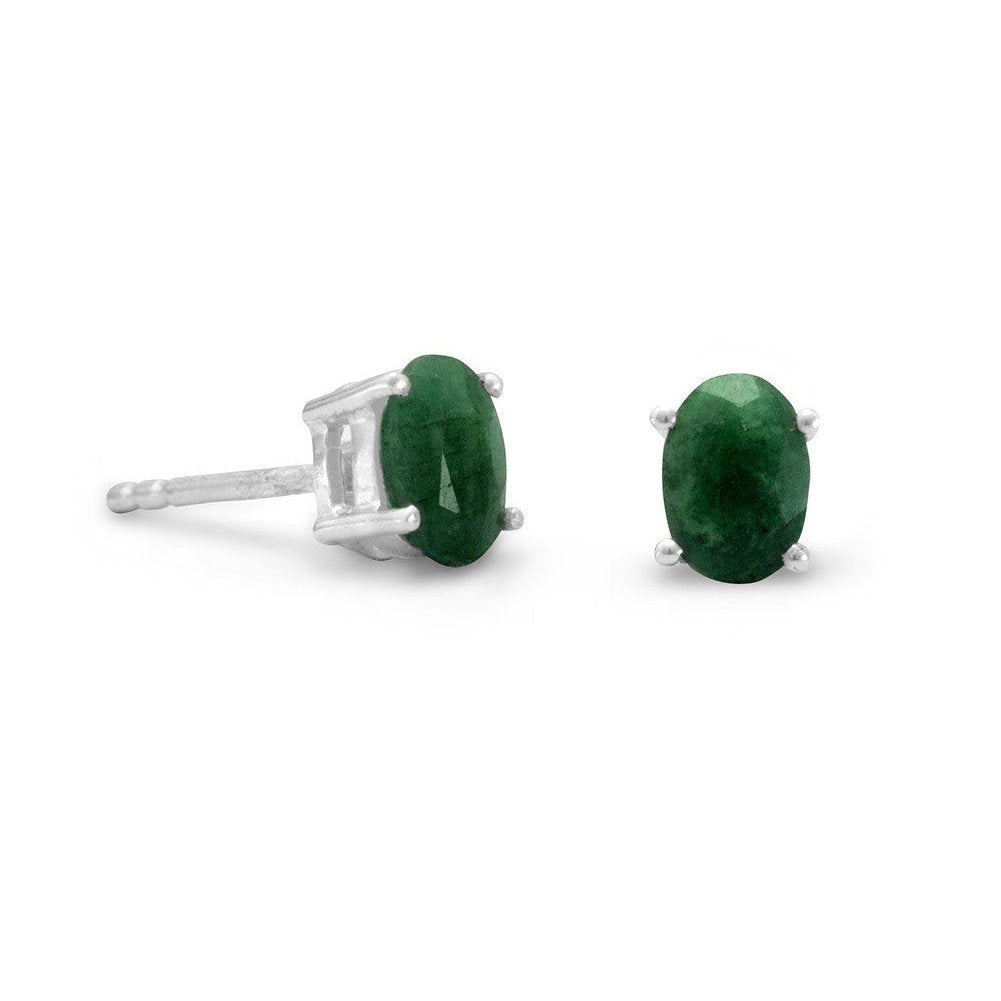 Sterling Silver Small Oval Dyed Green Beryl Post Stud Earrings