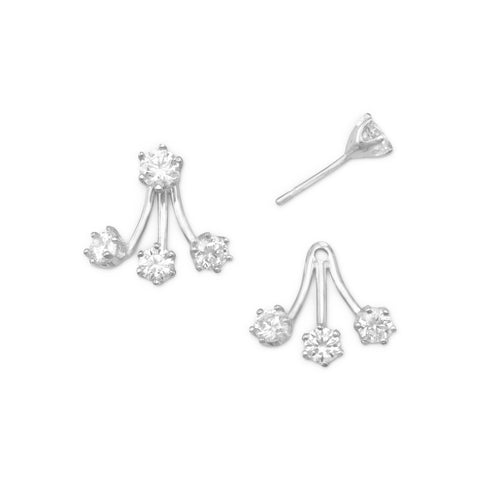 Removable 3-stone Drop Stud Earrings Sterling Silver and Cubic Zirconia