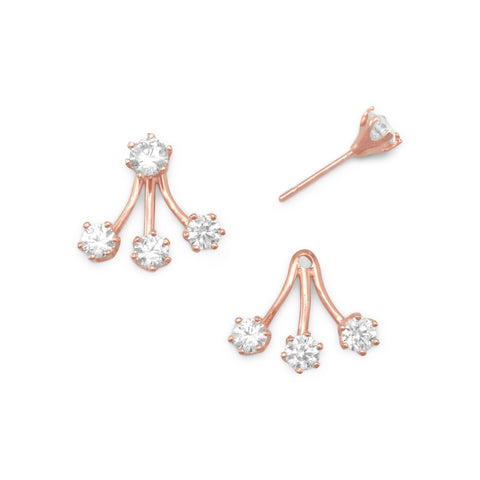 Removable 3-stone Drop Stud Earrings Rose Gold-plated Silver Cubic Zirconia