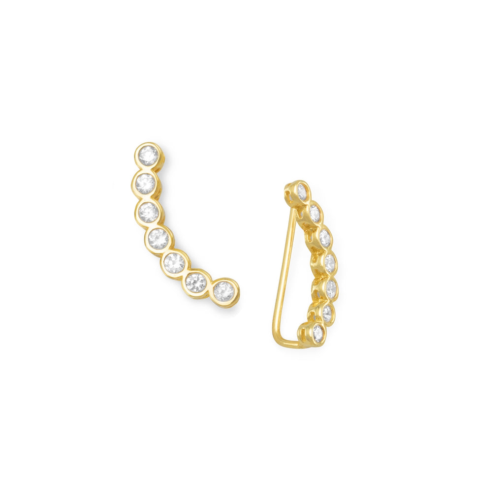 Ear Climber Earrings Graduated Cubic Zirconia Gold-plated on Sterling Silver