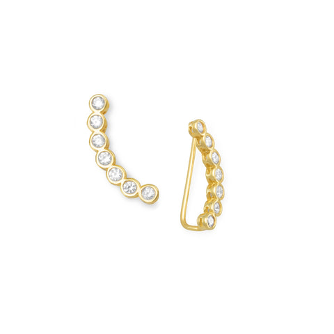 Ear Climber Earrings Graduated Cubic Zirconia Gold-plated on Sterling Silver