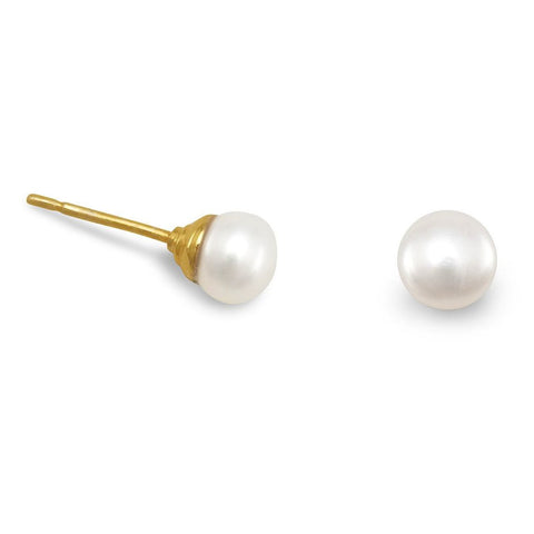 White Cultured Freshwater Pearl Stud Earrings Gold Plated Sterling Silver