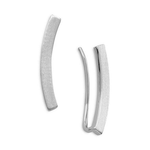 Ear Climber Earrings Curved Bar Rhodium on Sterling Silver Nontarnish