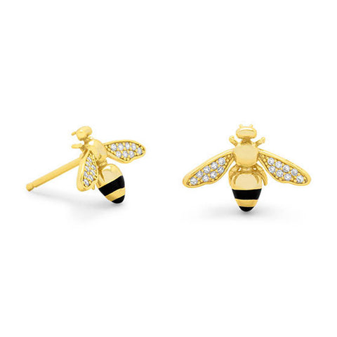 Honeybee Stud Earrings with Cubic Zirconia Accents