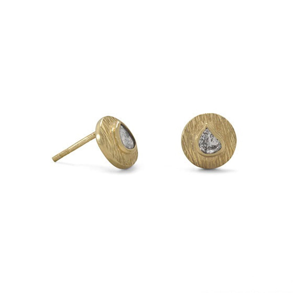 Polki Gray Diamond Earrings Round Gold-plated Sterling Silver